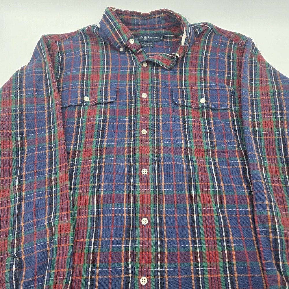 VTG Polo Ralph Lauren Men's 100% Cotton Work Shirt Red Plaid • Large